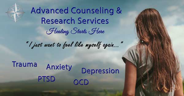Compassionate therapist at Advanced Counseling and Research Services helping a client heal from trauma, anxiety, depression, PTSD, or OCD in a supportive, trauma-informed environment